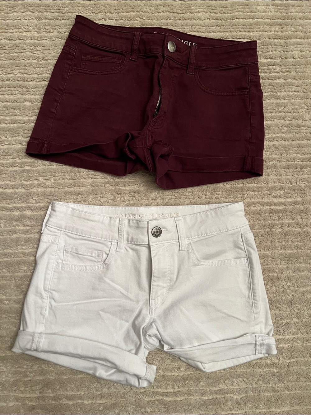 American Eagle Outfitters High-Rise Cuffed Shorts - Burgundy & White